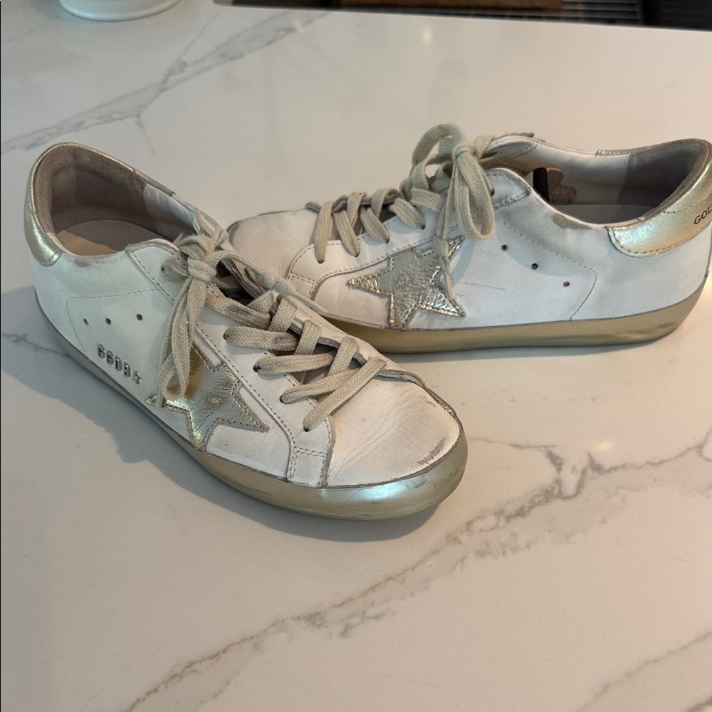 Golden Goose Women's White and Gold Sneakers